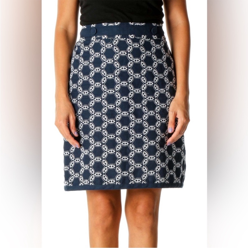 Ann Taylor Navy Blue Nautical Embroidered Chain Link Straight Pencil Skirt - 10